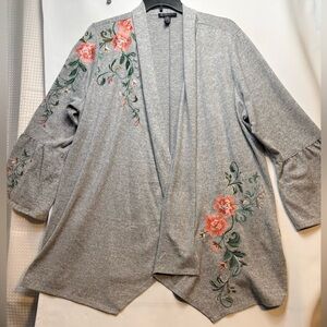 INC International Concepts Gray Cardigan with Floral Embroidery